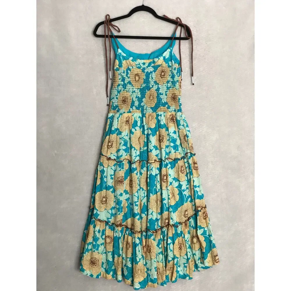 Free People Adriel Midi Dress Hawaiian Ocean Combo Women's Medium NEW - Picture 5 of 11